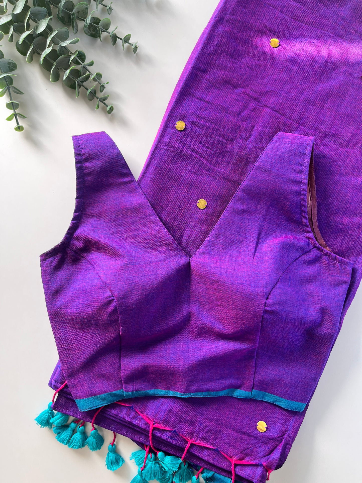 Purple and Peacock Blue Saree Blouse